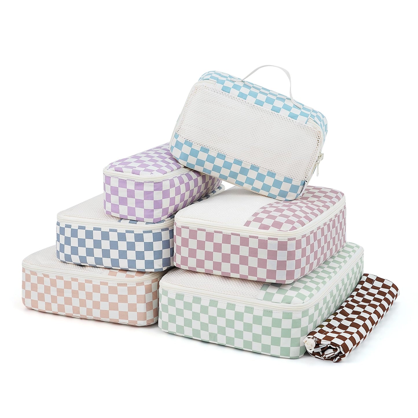 Narwey 7 Set Checkered Packing Cubes for Travel Carry on Suitcase Luggage Organizer Bags for Kids Women Men, Durable Packing Organizers Bag, Travel Essentials Accessories (Combined Checkerboard)