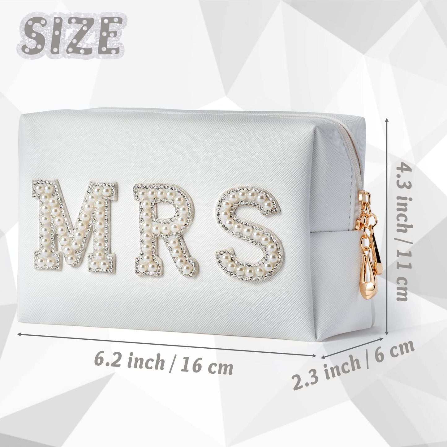 Y1tvei Bride Makeup Bag, Bridal Cosmetic Bag, Fiance Gifts for Women, Engagement Gift Basket for Her Bridal Shower, Mrs Bling Rhinestone Patches Wedding Purse, PU Leather Travel Toiletry Bag