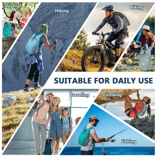 VHYBRIX 15L Lightweight Packable Hiking Backpack - Small Foldable Travel Daypack Outdoor Shoulder Bag Camping Waterproof Backpack for Women Men - Black