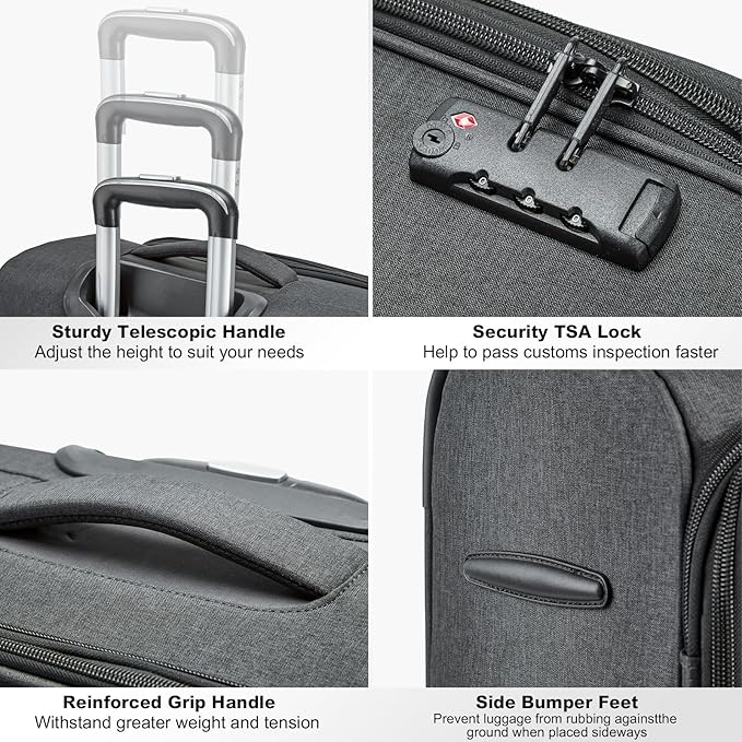 Kono 28 Inch Softside Expandable Checked Luggage with 8 Spinner Wheels TSA Lock Softshell Lightweight Business Travel Suitcase for Men and Women, Black