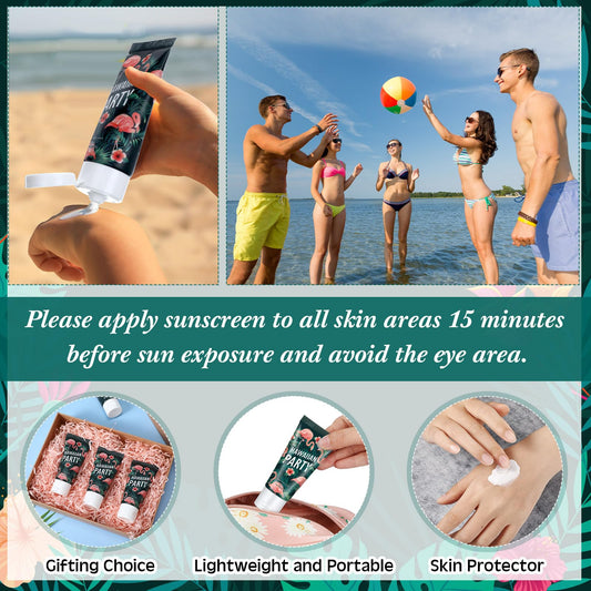 Dansib 24 Pcs Mini Sunscreen Bulk for Summer Wedding Party Spf 30 Water Resistant Sunscreen Lotion Bulk 1oz Travel Size for Thank You Gifts Wedding Party Supplies(White Cream,Flamingo)