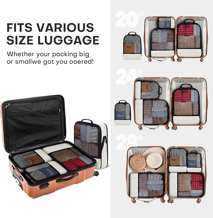 4 PCS Set Compression Packing Cubes for Travel, Lightweight Packaging Organizer Bags for Carry On Space Saving, Travel Essentials Cubes for Suitcase Backpack, Beige