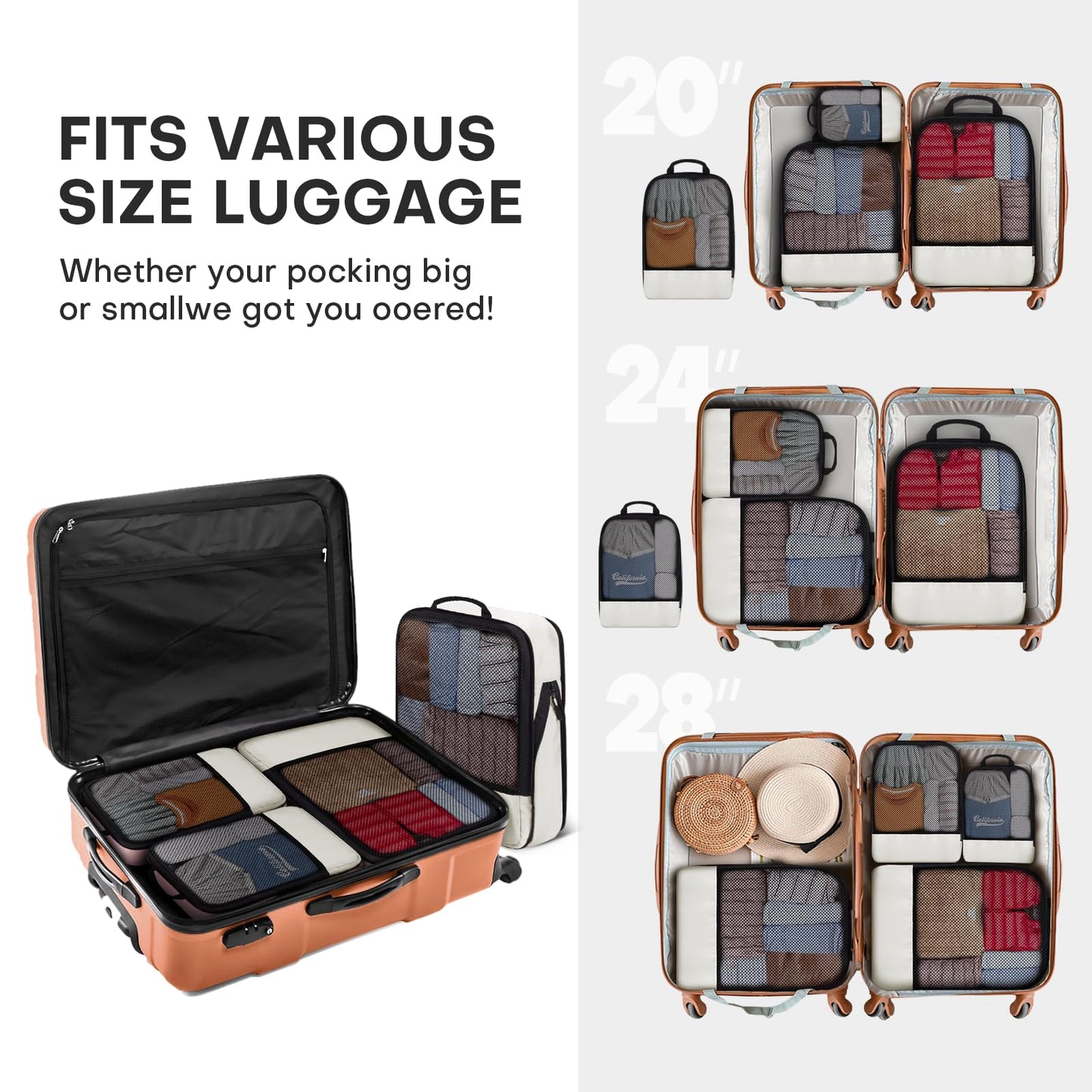 4 PCS Set Compression Packing Cubes for Travel, Lightweight Packaging Organizer Bags for Carry On Space Saving, Travel Essentials Cubes for Suitcase Backpack, Beige