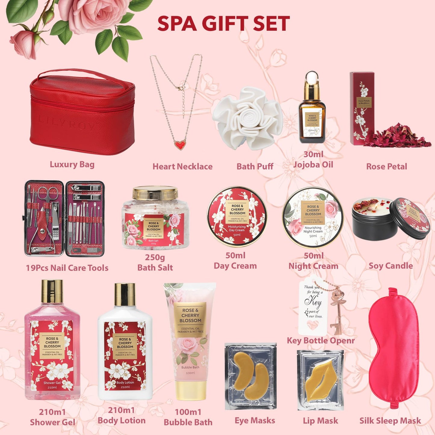 Mothers Day Gifts for Mom Spa Gift Set for Women 17Pcs Luxury Bath & Body Gift Set Beauty Care Kit with Necklace | Valentine's, Birthday, Christmas Gifts for Her Wife Pampering Kit Perfect for Travel