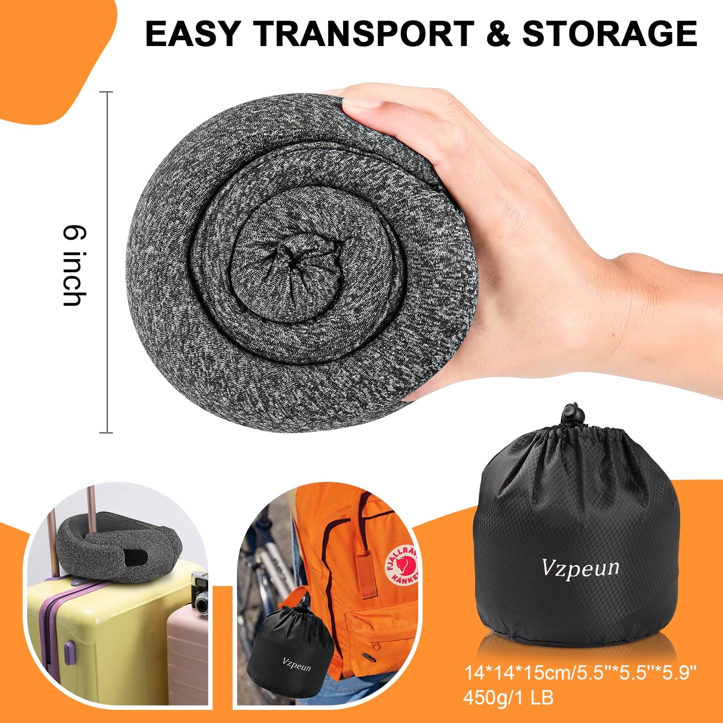 Vzpeun Travel Pillow - Hooded Neck Pillow Airplane Memory Foam Filling for Plane, Office, Cars Sleeping, Road Trip, Long Flights, Portable Plane Accessories, Includes Eye Mask & Earplugs (Dark Gray)