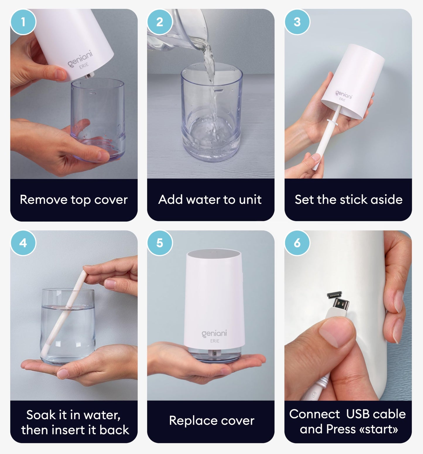 GENIANI Portable Cool Mist Humidifiers for Bedroom & Office - Ultrasonic Humidifier for Home, Baby, Small Room with Auto Shut Off, 250ML Easy to Clean Water Tank