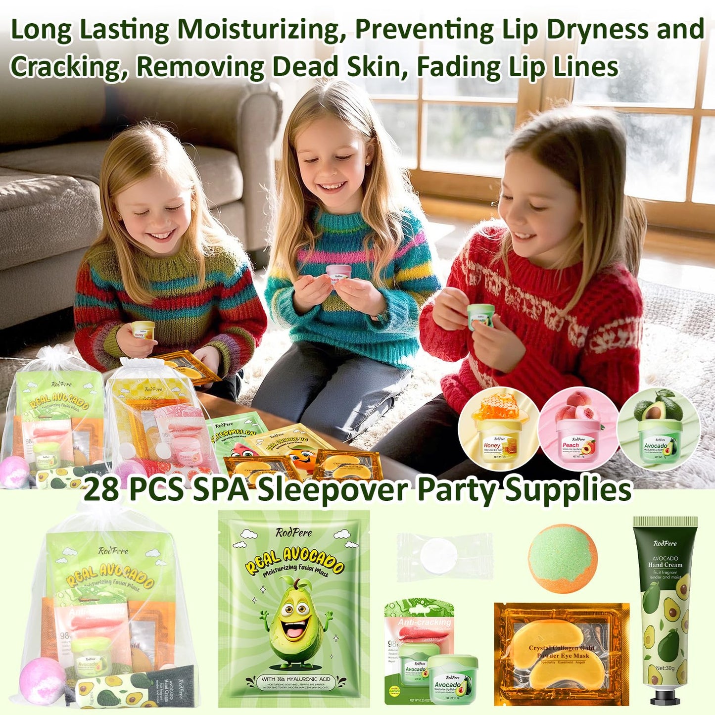 28PCS Spa Party Supplies For Girls, Spa Birthday Party Favors For 4 People, Spa Day Kit With Bath Bombs, Eye Mask, Lip Balm, Face Mask, Hand Cream, Compressed Towel, Gift Bag, Sleepover Spa Gift Set