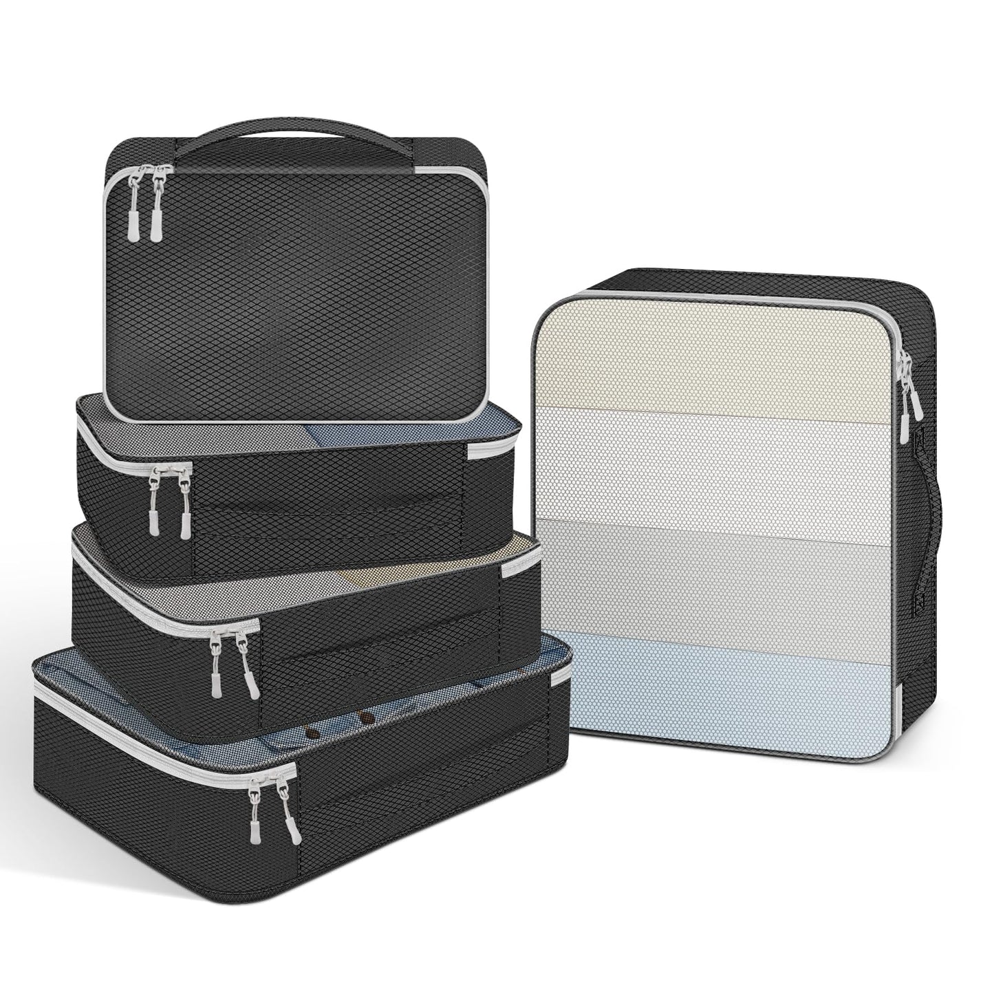 Lemoobolsa 5 Set Packing Cubes For Travel Essentials, Luggage Packing Organization Cubes Suitcase Organizer Bags Set For Luggage Travel Packing Cubes For Suitcases Durable (5 Pcs, Black)