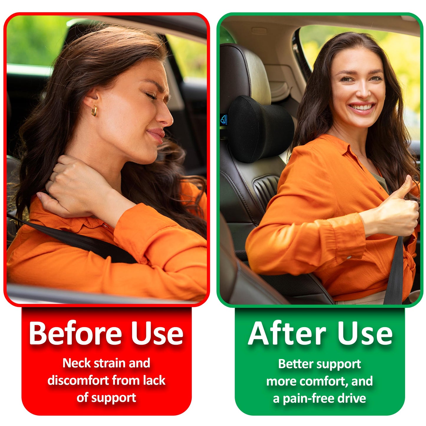 2 Pack Car Neck Pillow, 100% Memory Foam Car Headrest Pillow for Neck Support, Breathable Removable Cover & Adjustable Strap, Ergonomic Design for Driving Comfort, Neck Pain Relief, Travel