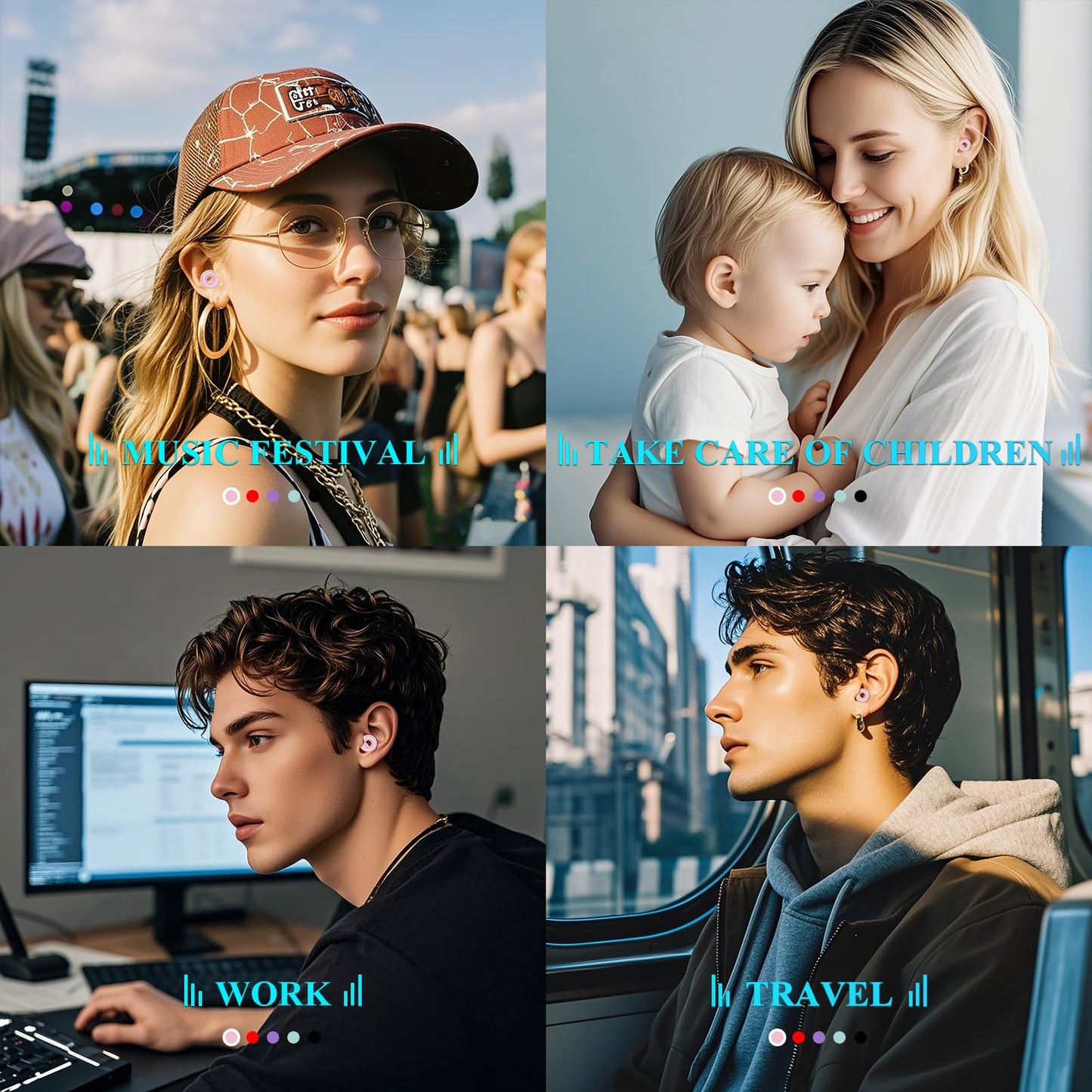 Ear Plugs for Sleeping Noise Cancelling, 30dB Noise Reduction Earplugs, Soft Silicone Reusable Hearing Protection Earplugs for Deep Focus, Work, Travel, Concert with Case & 8Eartips,HTB-Pink