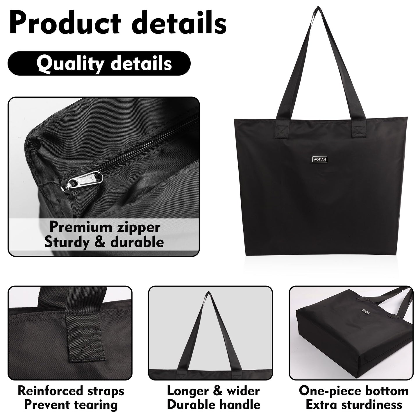 AOTIAN Heavy Duty 20 Liter Reusable Grocery Bags, Thickened Tear-Resistant Polyester Fabric Foldable Machine Washable Shopping Bags, Zipper Closure Water-Resistant Large Tote Bag Travel Gym Beach Bag