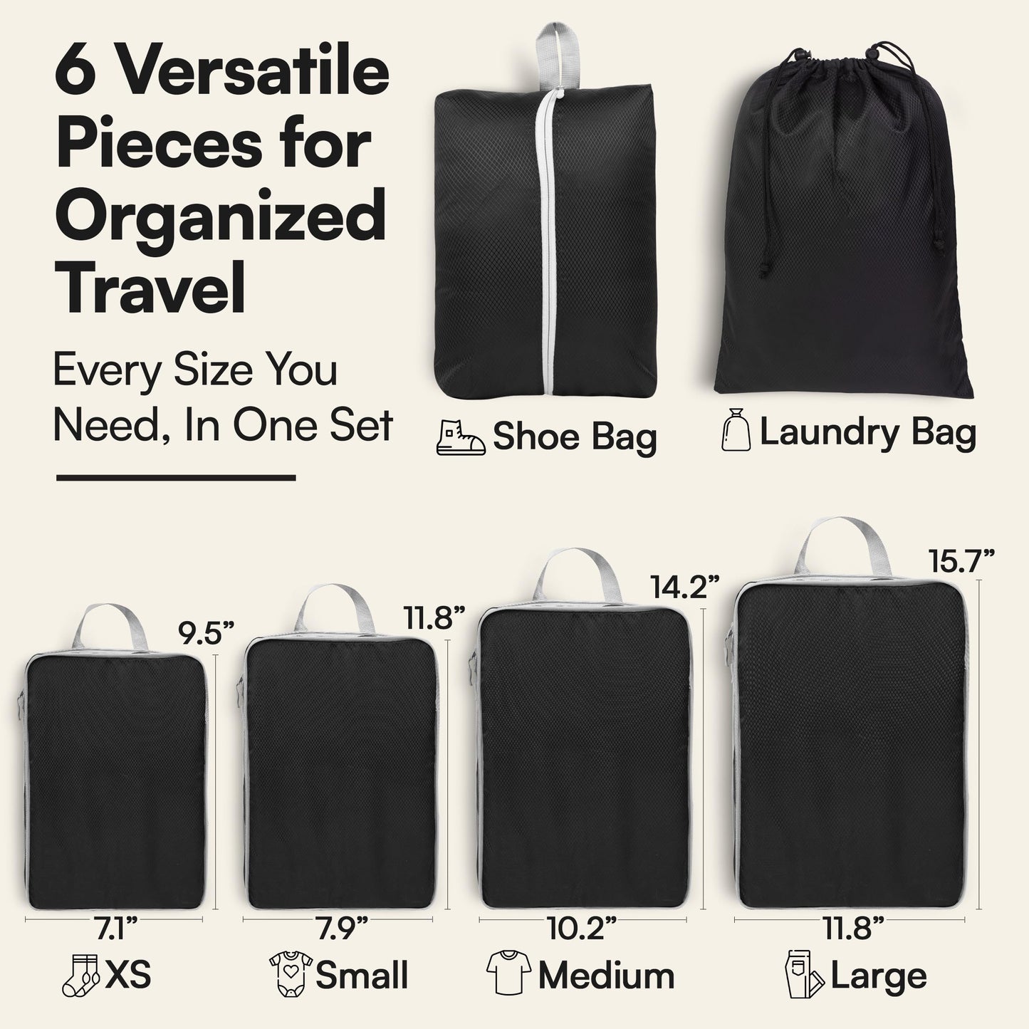 AMHARBOR Set of 6 Compression Packing Cubes for Travel - Space-Saving Luggage Organizers - Vacation Travel Essentials - Lightweight Accessories for Suitcase