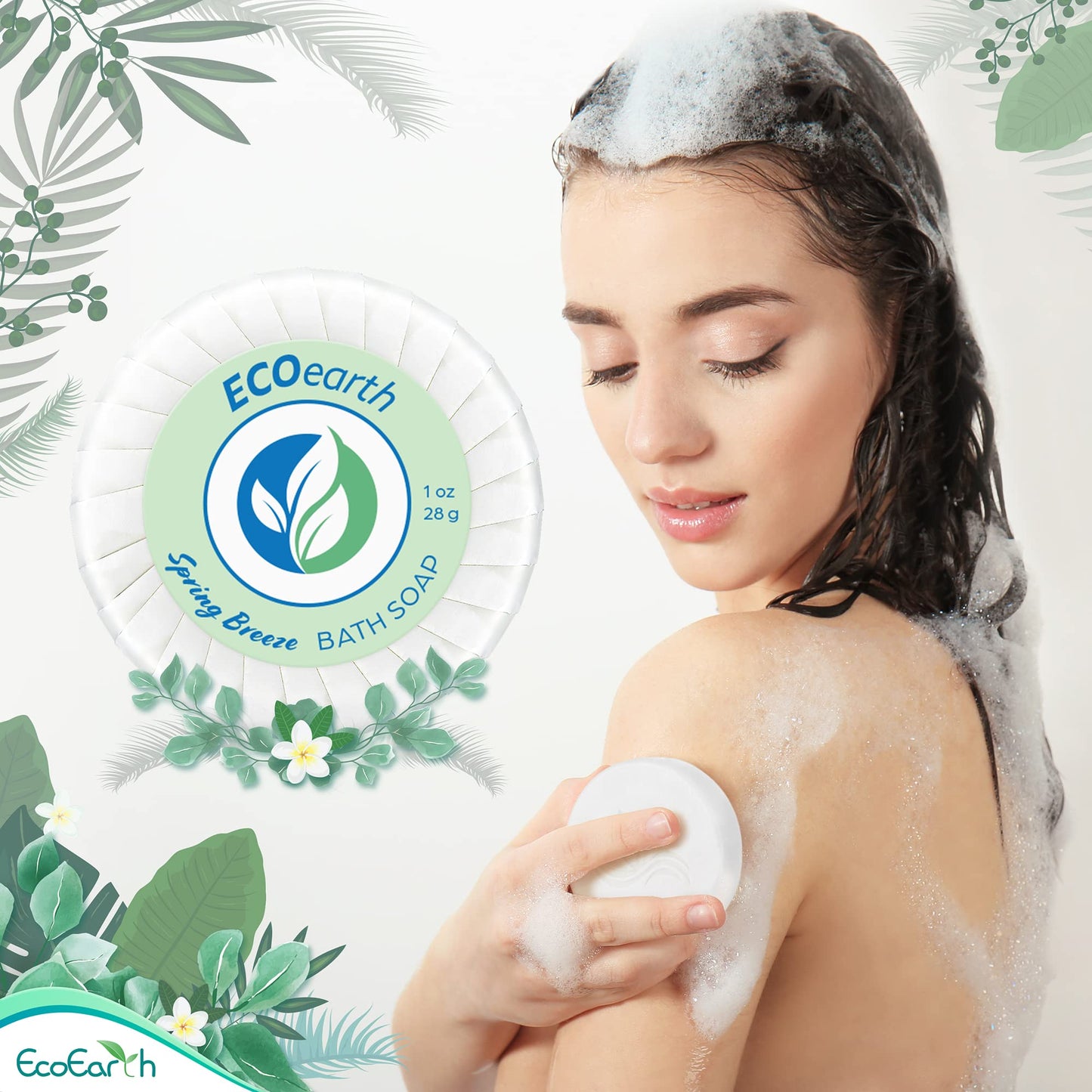 EcoEarth Soap, Shampoo and Conditioner Set (1 oz each, 150 Pieces, Spring Breeze), Hotel Travel Size Body Soaps Kit, Delight Guests with Revitalizing & Refreshing Hospitality Toiletries in Bulk