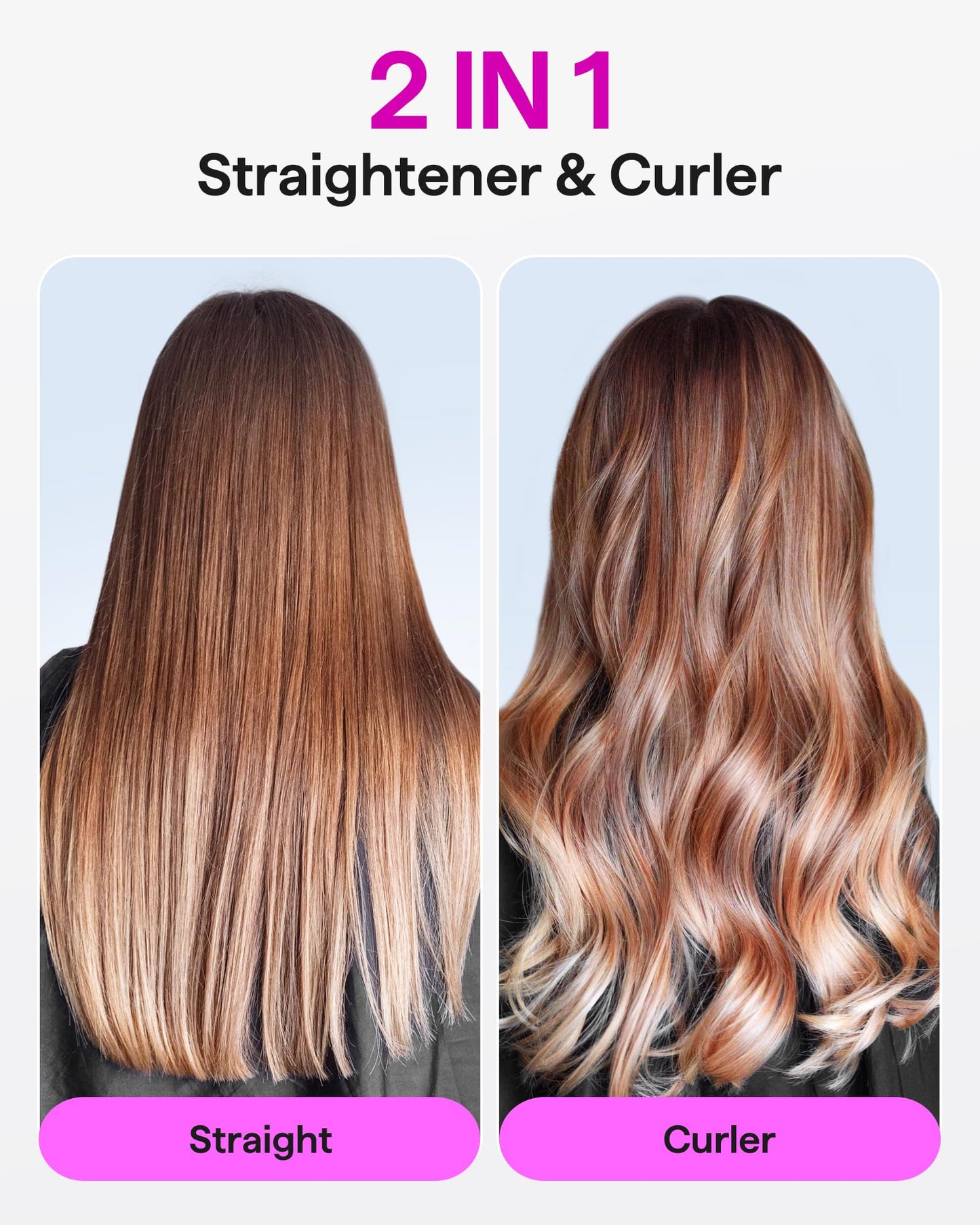 Wavytalk Professional Flat Iron Hair Straightener and Curler 2 in 1, Titanium Flat Iron for One-Pass Wonder 10S Fast Heat Up, Glide & Shine Straightener with Dual Voltage (1.18 Inch)