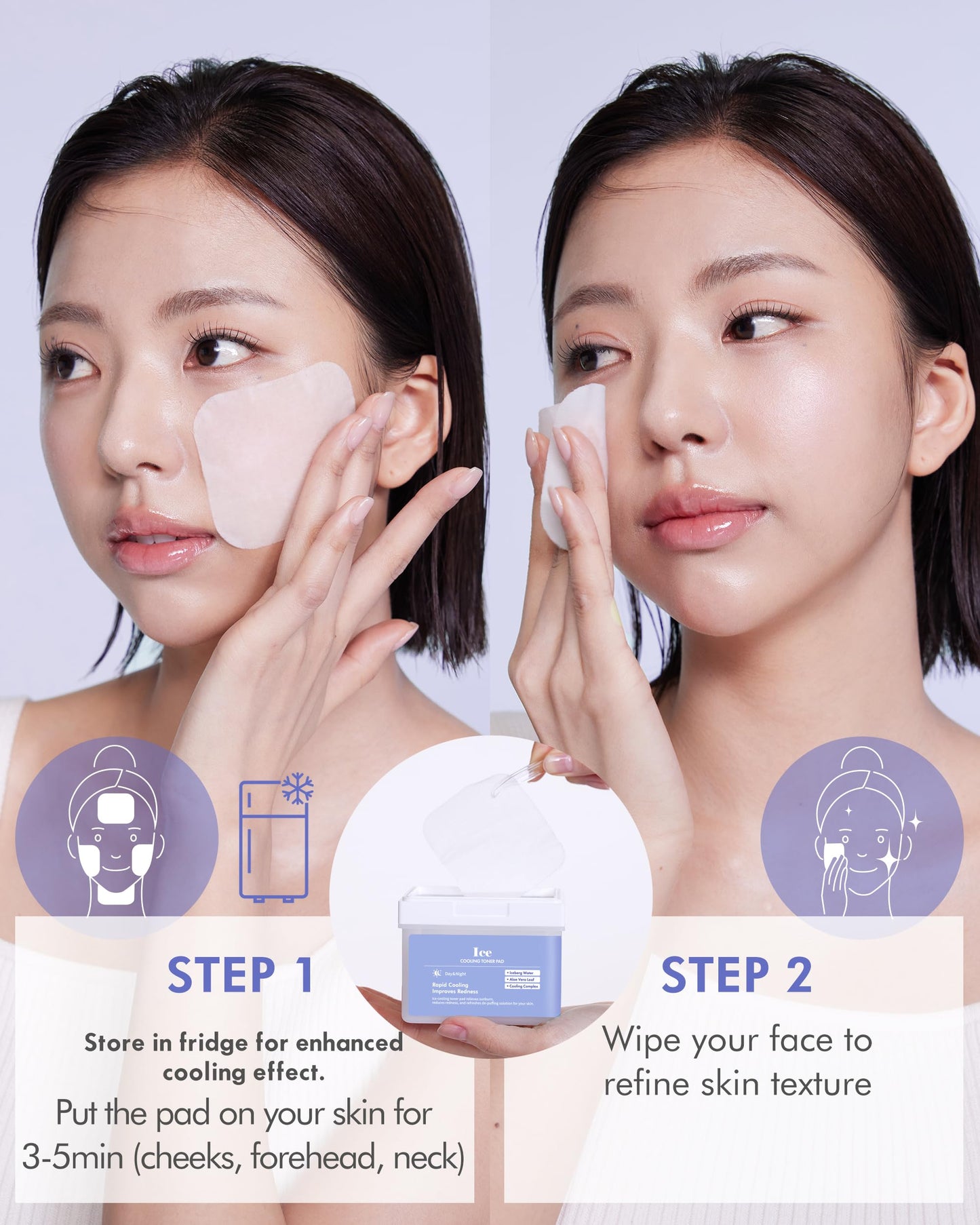 DERMAL Ice Cooling Toner Pad - Korean Soothing & Hydrating Toner Pads with Aloe Vera - After Suncare, Sunburn Relief, Redness Relief - Vegan Square Pads - Travel Kit 12 Pads, 3 Pack (Total 36 Pads)