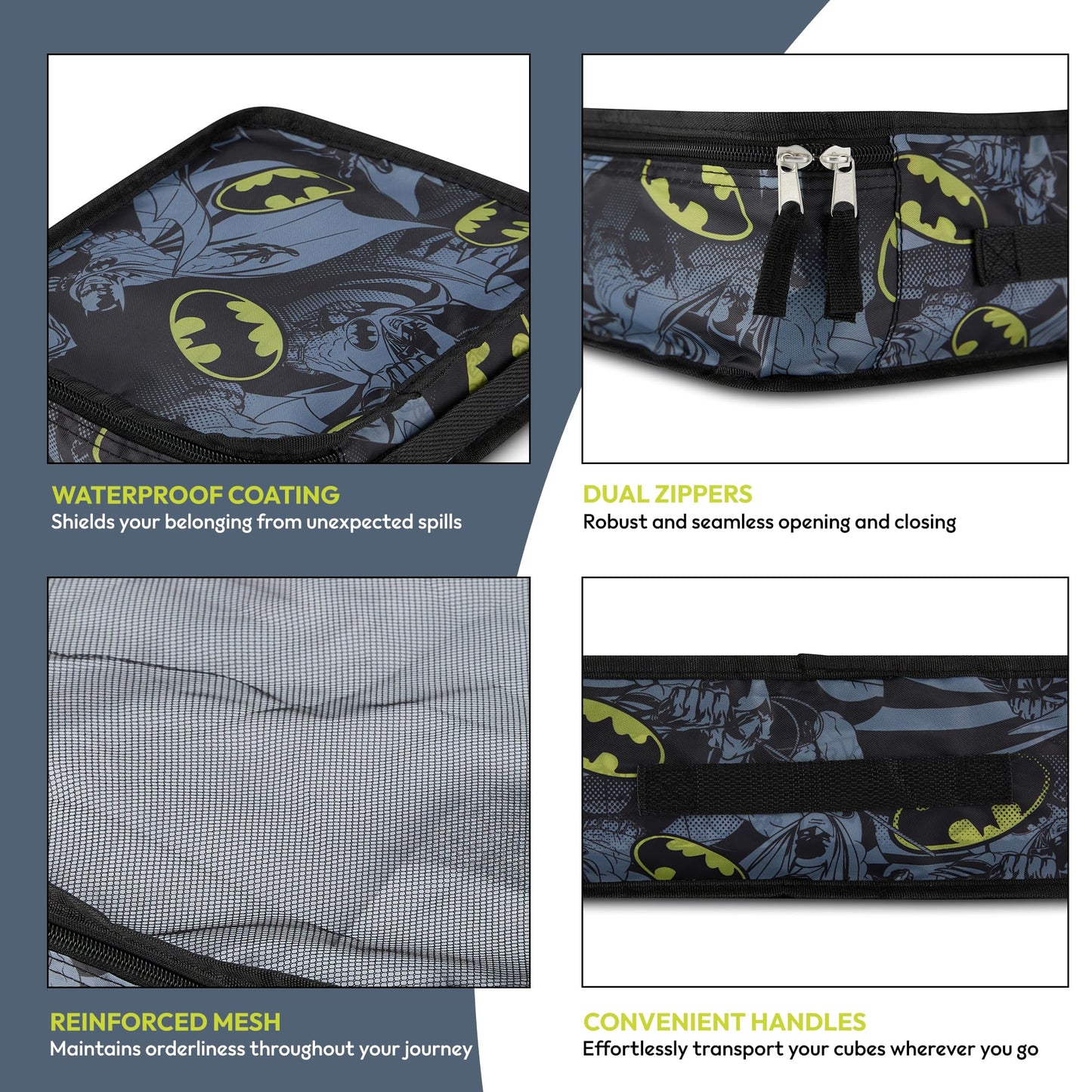 DC Comics Batman Packing Cube Set - Batman, Robin, Superman, Joker - 5 Piece Packing Cube Travel Essential - Luggage Organizer Set - For Kids,Teens,Adults