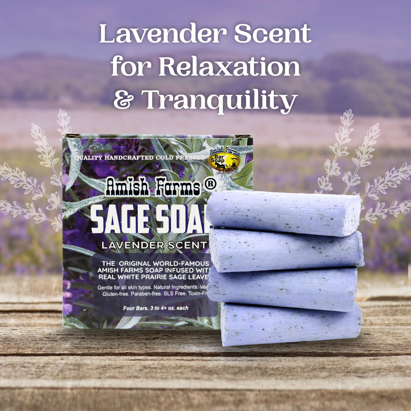 Amish Farms Sage Soap Bar, Original Recipe with Bentonite Clay, Lavender Scent – Handmade in USA, Face & Body Soap Scrub, No Parabens, No SLS, Gentle for Sensitive Skin (4 Bars)