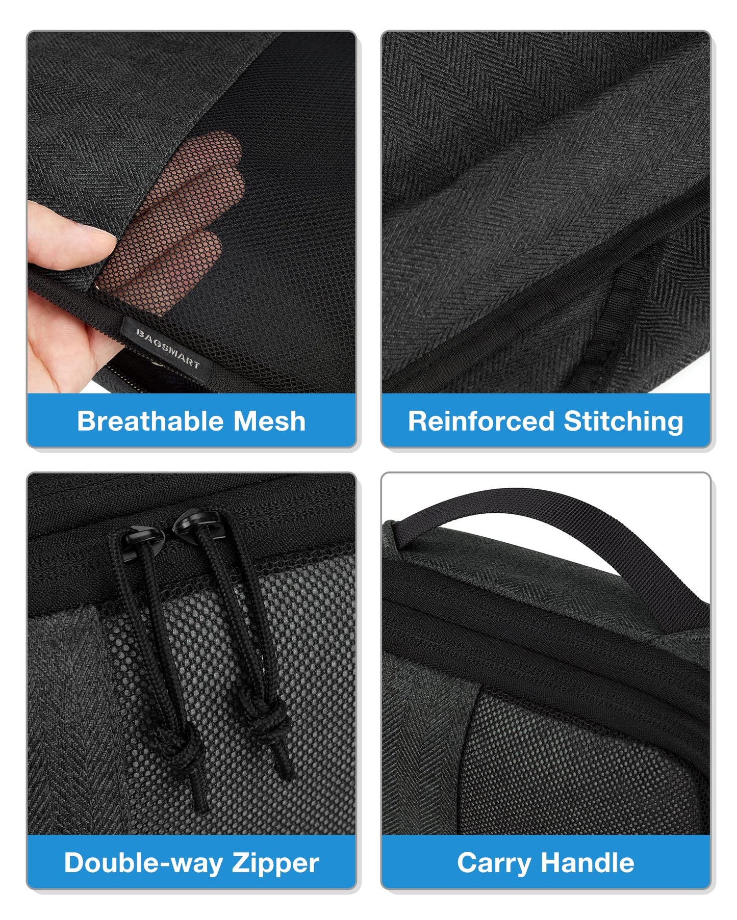 BAGSMART Compression Packing Cubes for Travel, 6 Set Packing Cubes for Carry on Suitcases, Compression Travel Cubes & Suitcase Organizer for Packing with Shoe Bag Black