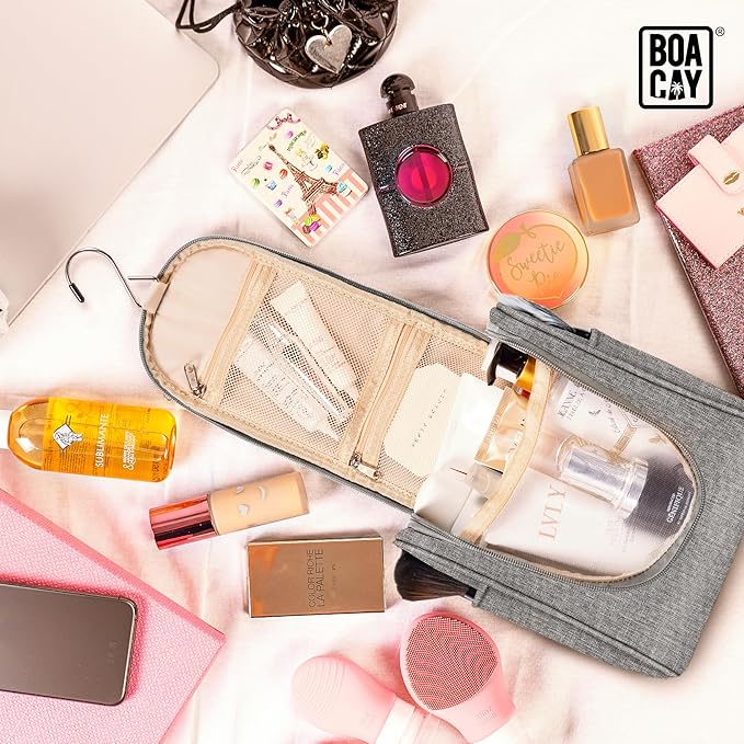 BOACAY Small Hanging Travel Toiletry Bag for Women and Men, Makeup Bag, Bathroom & Shower Organizer Kit for Accessories, Cosmetics, Travel Essentials