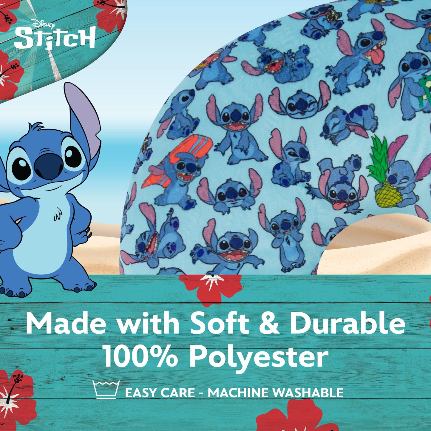 Disney Stitch Kids Travel Neck Pillow for Airplane, Car and Office Comfortable and Breathable, Blue