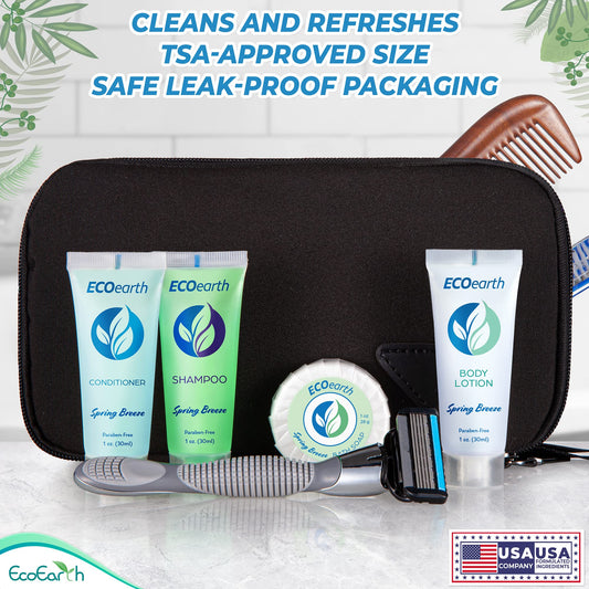 EcoEarth Soap, Shampoo and Conditioner Set (1 oz each, 150 Pieces, Spring Breeze), Hotel Travel Size Body Soaps Kit, Delight Guests with Revitalizing & Refreshing Hospitality Toiletries in Bulk