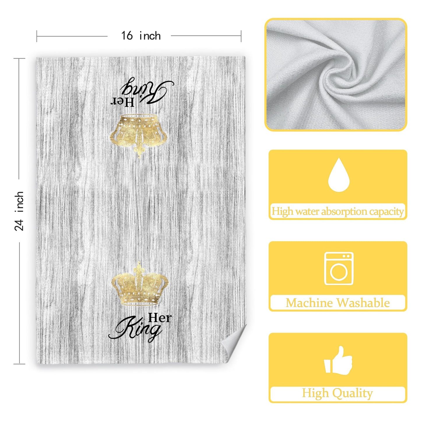 CIOJUNE His and Hers Kitchen Towels Set of 2 - Wedding Engagement Gifts for Newlyweds Couples Bride and Groom, Just Married Honeymoon Gifts, King and Queen Decorative Hand Towels for Bathroom 16x24