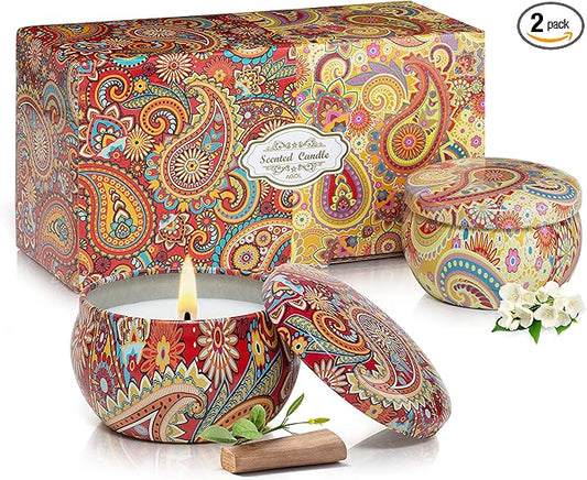 2 Pack Scented Candles Set, Classic 2.5 oz Fresh Sandalwood and Jasmine Aromatherapy Candles for Home Scented, Natural Soy Candles Gifts for Women, Portable Small Candles Gift for Christmas