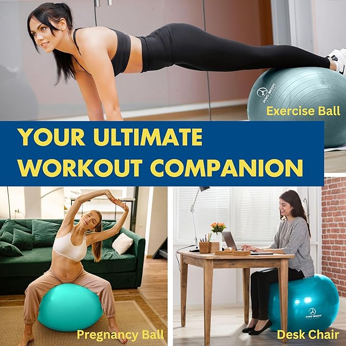 ProBody Pilates Yoga Ball - Exercise Balls, Various Sizes, for Stability, Pregnancy, Workout & Physical Therapy
