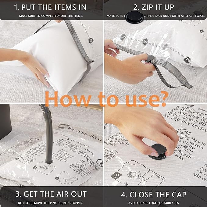 6 Jumbo Vacuum Storage Seal Bags, Space Saver Bags with Travel Hand Pump, Compression Airtight Sealer Bags for Clothes, Bedding, Pillows, Comforters, Blankets