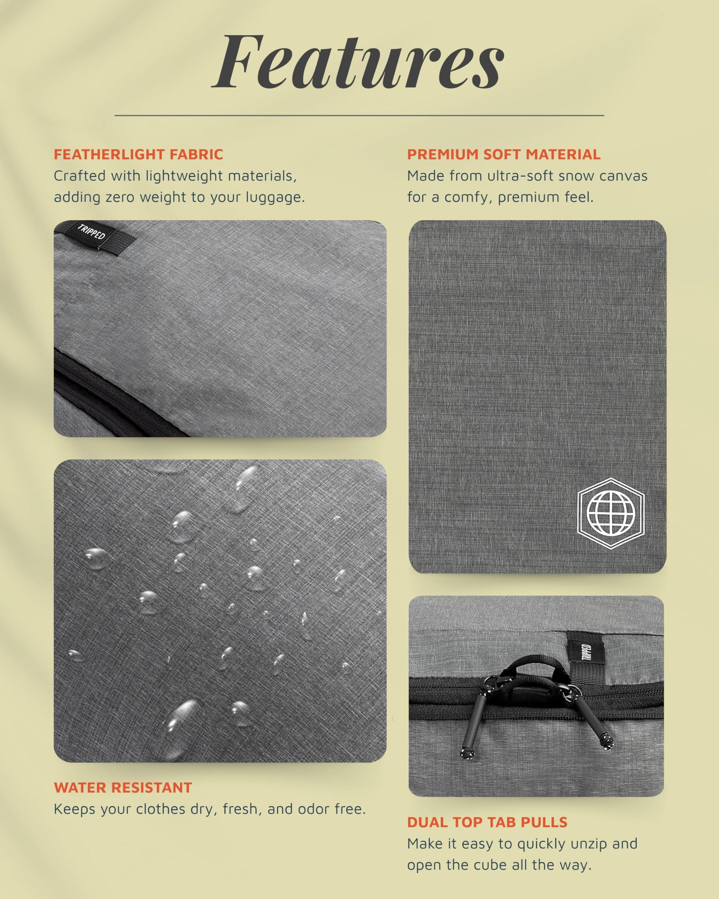 Premium Compression Packing Cubes for Travel, Compression Packaging Cube, Zip Bags Premium 6-Piece Set with laundry bag and shoe bag by TRIPPED Travel Gear (Grey)