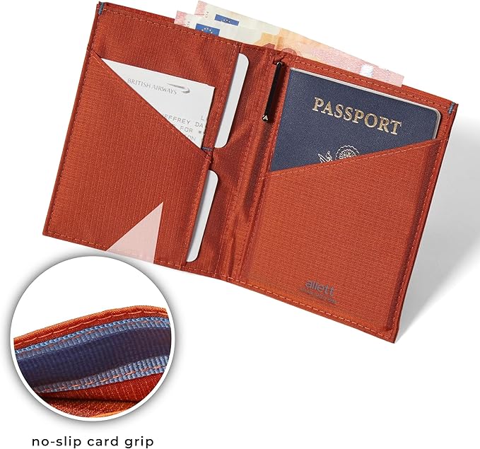 Allett Travel Wallet, Potters Clay | Nylon, Thin Bifold, RFID Blocking, Minimalistic, Front Pocket | Holds Up To 10 Cards & Passport | For Men & Women