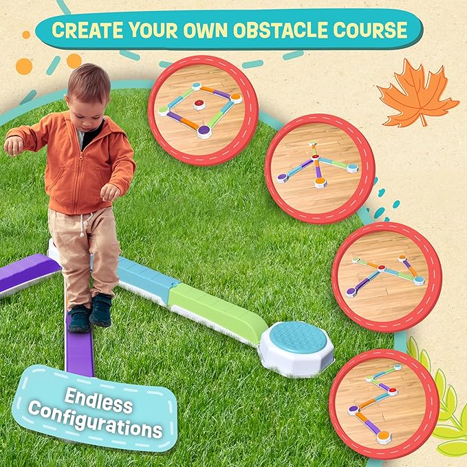 Balance Beam and Toddler Stepping Stones for Kids 13 Pieces, Jumping Stepping Stones Balance Beam, Sensory Play Toys for Toddlers, Indoor or Outdoor Play, Easy Stackable Storage