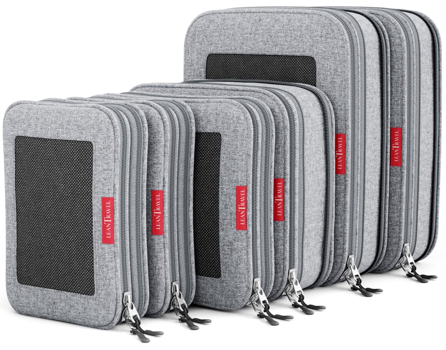 LeanTravel Compression Packing Cubes for Travel Organizers with Double Zipper (6-Pack (2L+2M+2S), Grey)