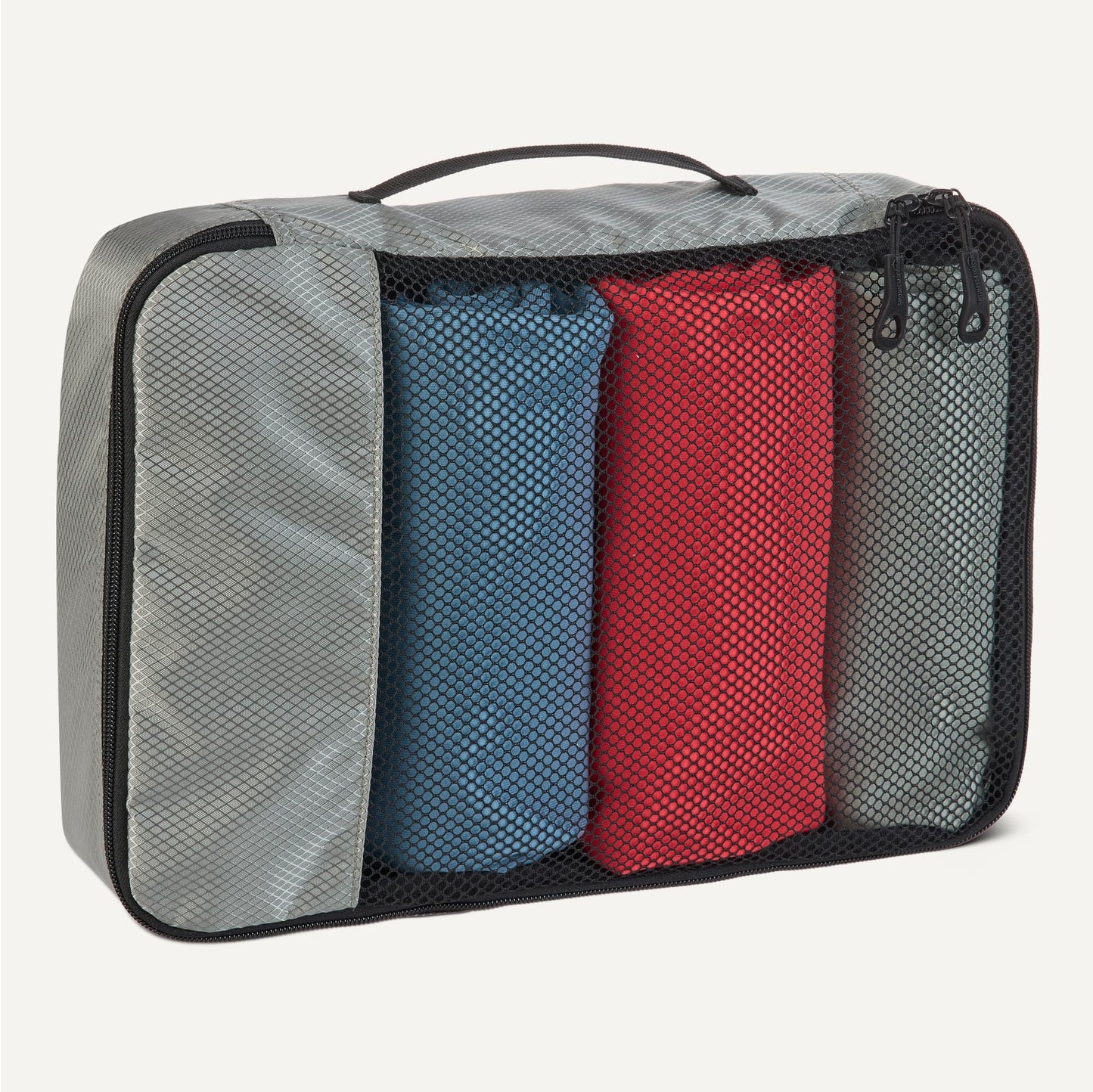 Amazon Essentials 4-Piece Packing Cubes Travel Accessories Set, Luggage Organizer with Double Zipper, Mesh Top, 100% Polyester, Medium, Gray (Previously Amazon Basics)