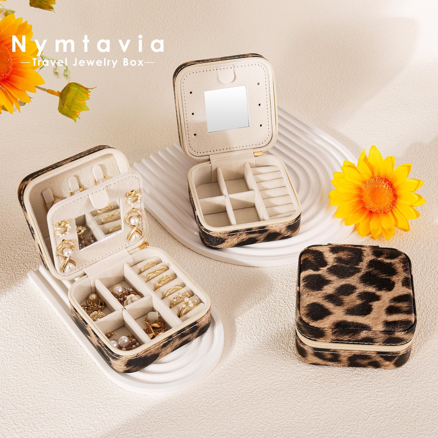 Nymtavia Leopard Print Jewelry Box, Cheetah Travel Jewelry Case for Women Girl, Animal Small Jewelry Organizer, Birthday Graduation Gift