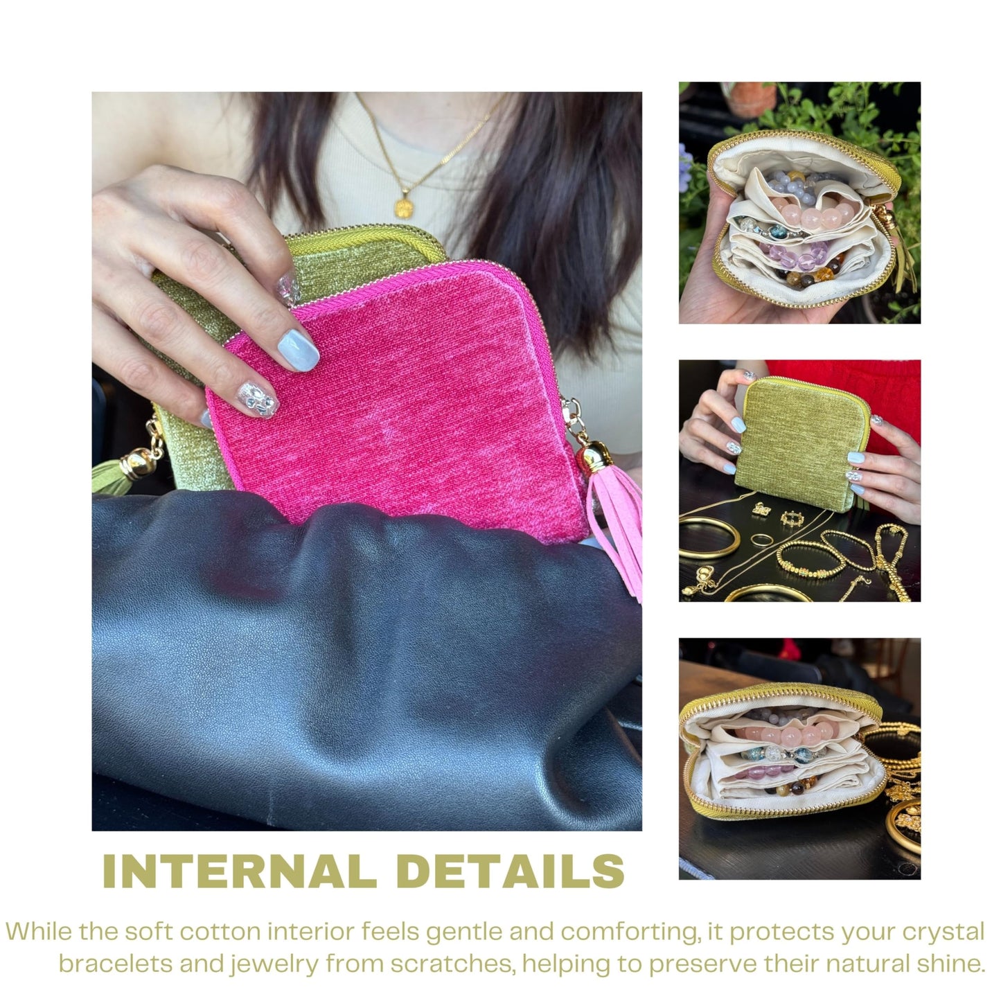 CHIMORY 2025 New Travel Jewelry Case – Portable Organizer for Rings, Bracelets, & Bangles with Tassel Zipper, Elegant Jewelry Roll for Journey, Crystal Jewelry Storage Pouch, Mini, Avocado Green