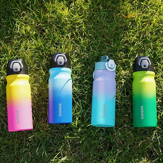 BJPKPK Insulated Water Bottle 18oz Stainless Steel Water Bottles With Straw And Carry Handle Double Wall Metal Thermo,Light Blue Leopard