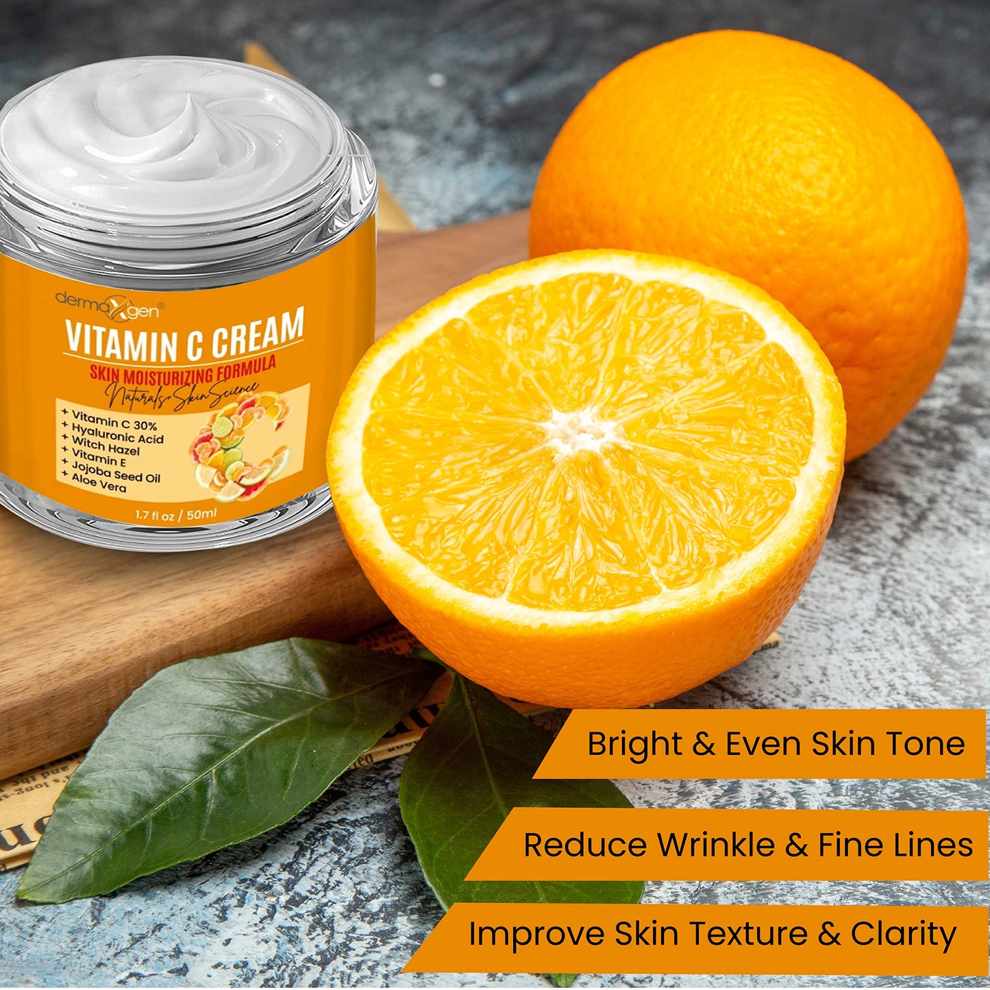 DERMAXGEN Organic Vitamin C Cream for Face - Deep Hydration Vitamin C Face Moisturizer with Hyaluronic Acid and Vitamins C & E - Anti-Aging Formula to Reduce Wrinkles and Fine Lines - 1.7 Fl Oz