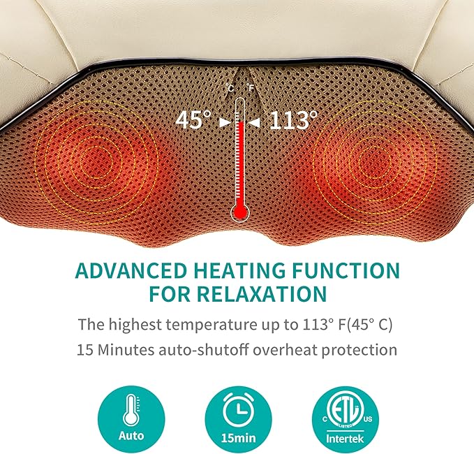 Nekteck Neck Massager for Pain Relief Deep Tissue, FSA Eligible Shiatsu Back Massager with Heating 3D Kneading Massage Pillow for Shoulder Leg Muscle, Office Home Car Use, HSA Eligible, Plug-in Use