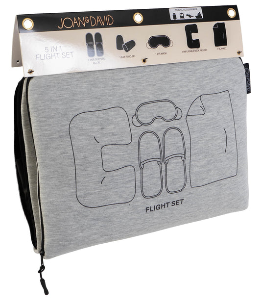 Joan & David 5 Piece Travel Kit Pouch With Blanket, Neck Pillow, Slippers, Eye Mask, Ear Plugs SIZE: SMALL/MEDIUM SLIPPERS (FITS MOST MEN/WOMENS SIZE 5-9 COLOR: GREY (JDP2442-024-GRY)