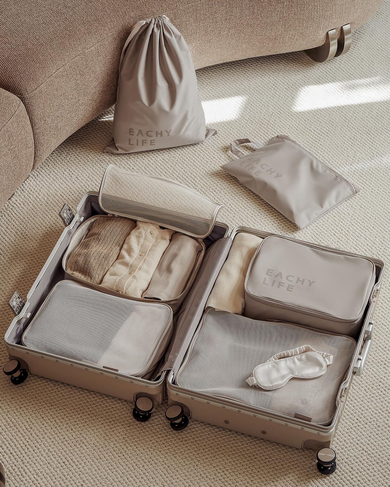 EACHY 6 Set Compression Packing Cubes for Travel & Carry-On, Space-Saving Luggage Organizers & Compression Bags for Clothes & Shoes, Ideal for Vacation & Cruise Essentials