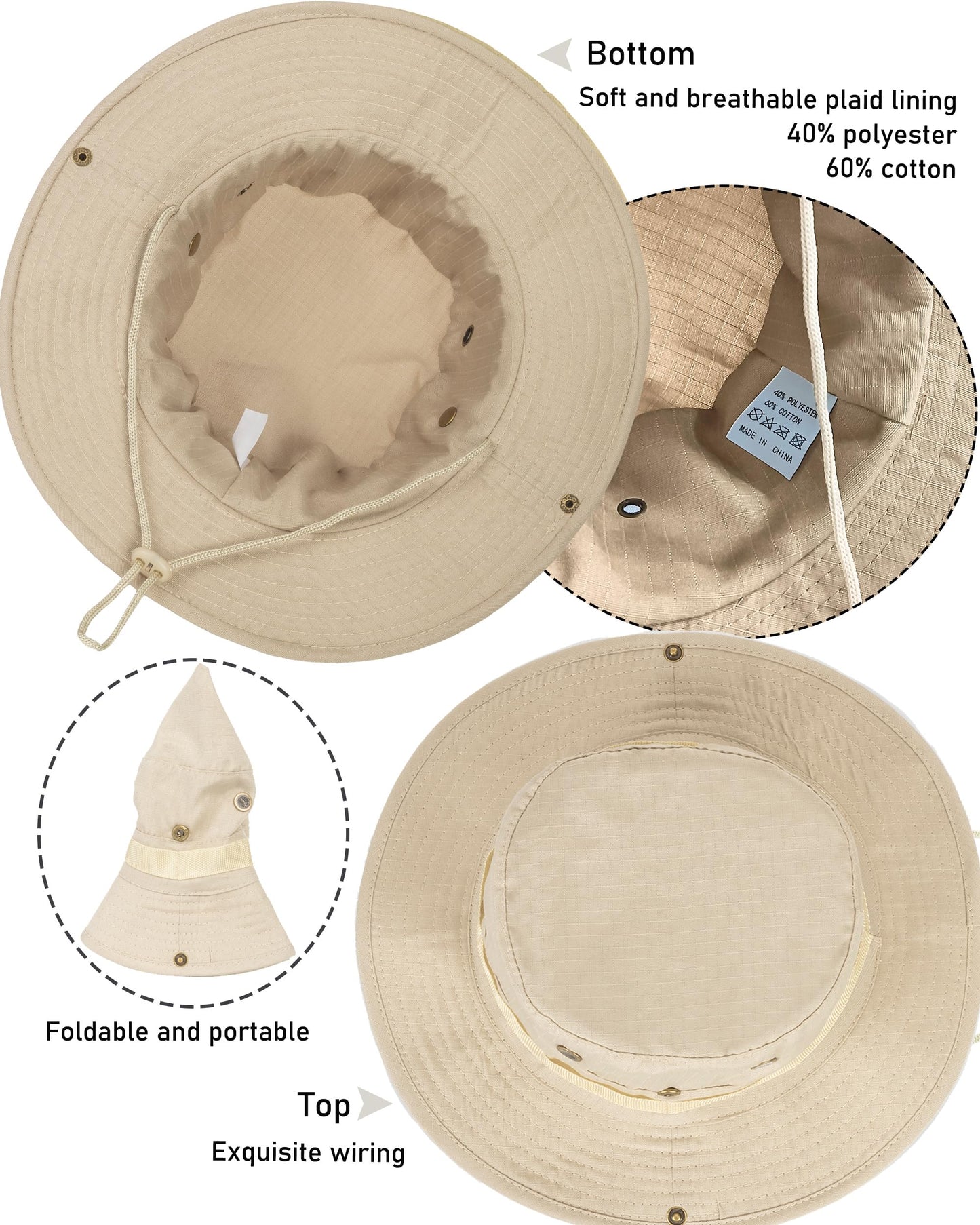 Fishing Bucket Hats for Men Women UPF 50+ UV-Protection Cotton Foldable Wide-Brim Sun Hat Hiking Garden Safari Beach Boonie Hat