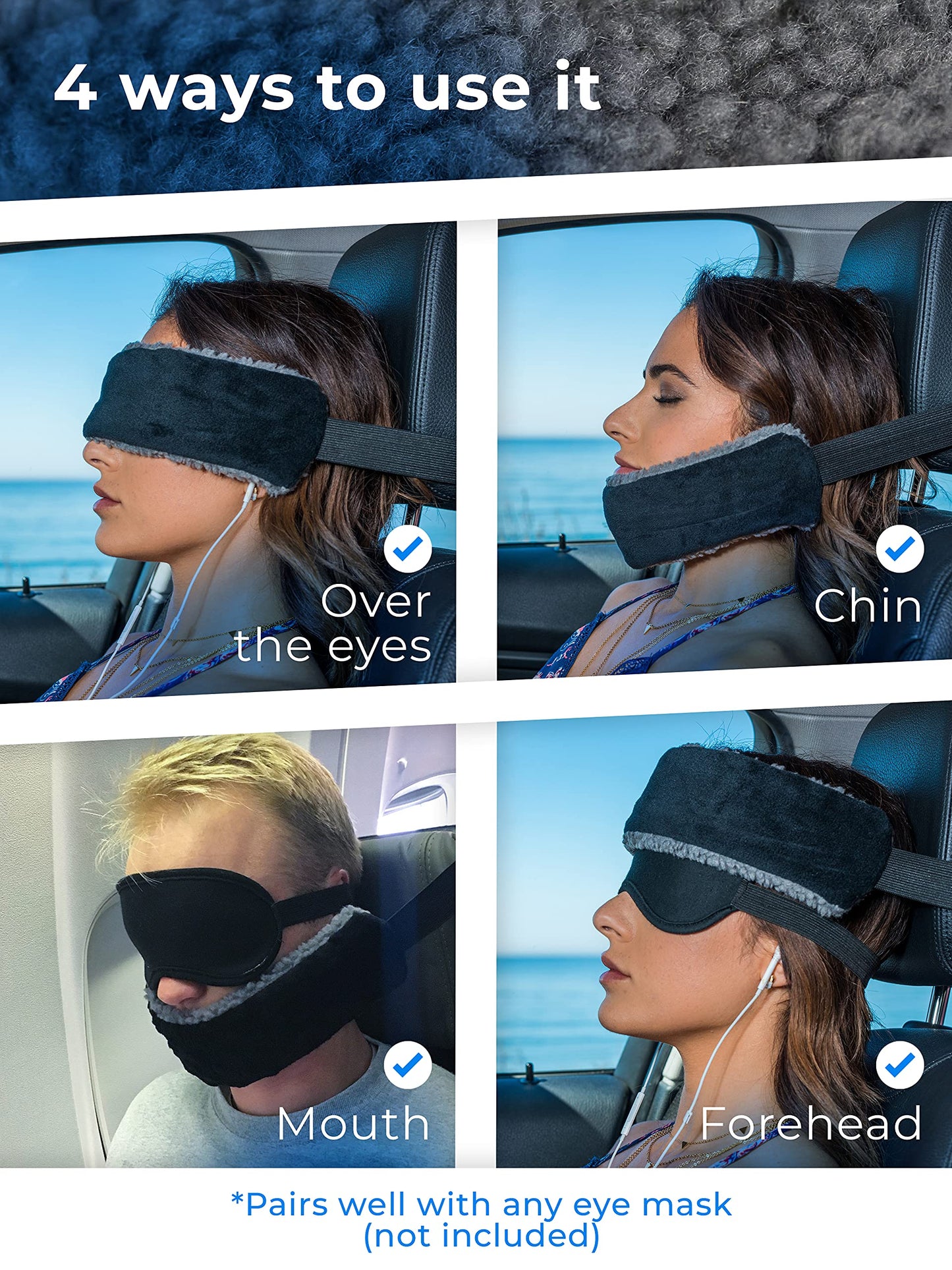SeatSleeper Travel Pillow Alternative Stops Bobbing | Airplane Head Straps and Car Support Band | Great on Travel Upright | Super Comfy Neck Support | Small & Compact