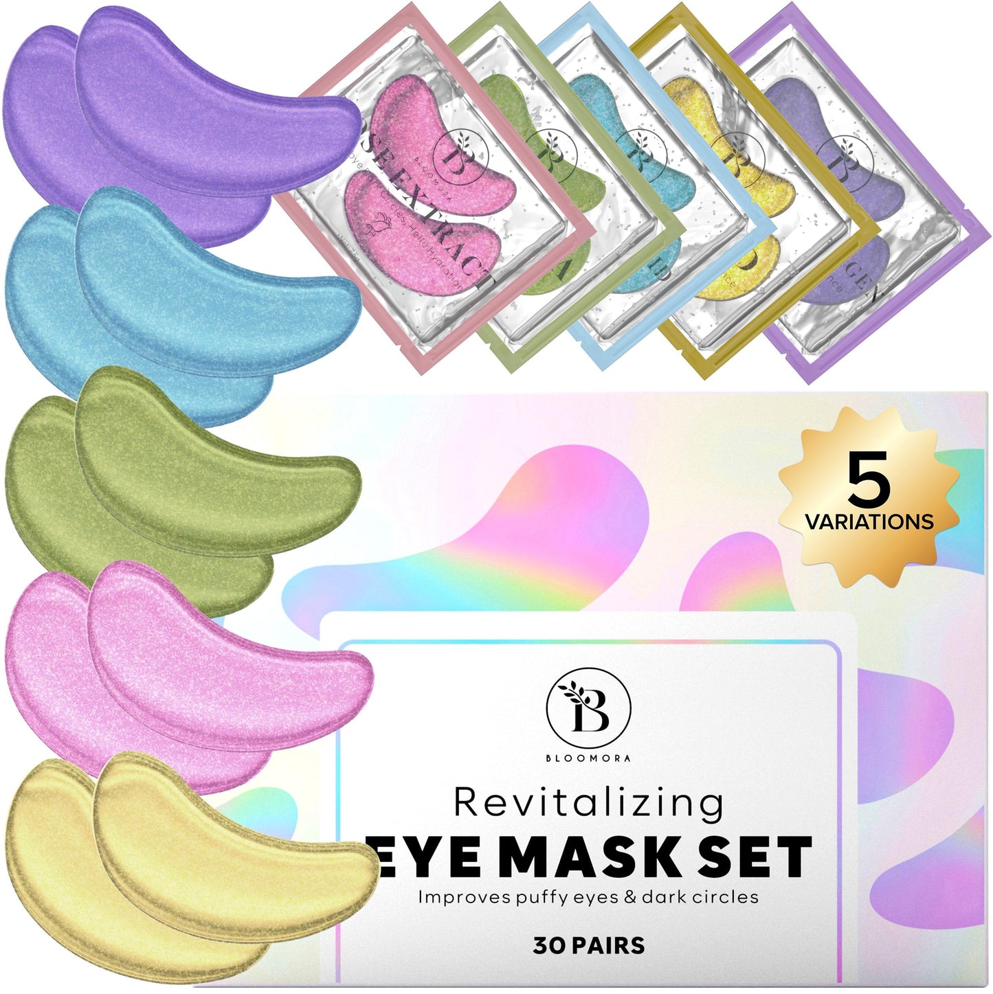 BLOOMORA Under Eye Patches for Puffy Eyes and Dark Circles (30 PAIRS), Collagen Eye Masks for Dark Circles and Puffiness, Bachelorette Party Favors, Bridesmaid Gifts (Glow Series)