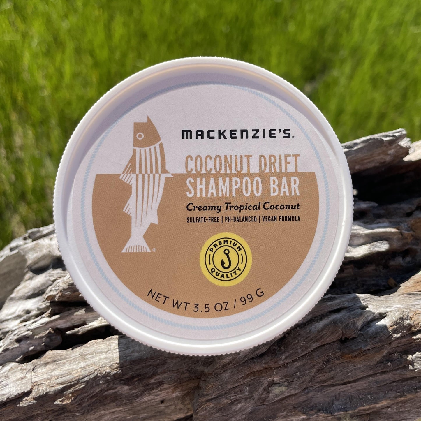 MACKENZIE'S Coconut Drift Shampoo Bar - Gifts for Fishermen - Vegan - Sulfate-Free - Eco Friendly - Zero Waste - Reusable Packaging with Travel Container - 3.5 OZ