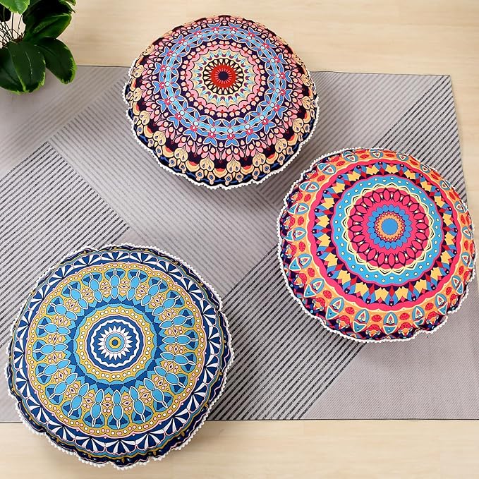 32 inches Meditation Floor Cushion for Adults, Round Large Thick Floor Pillow, Memory Foam Filling, Red