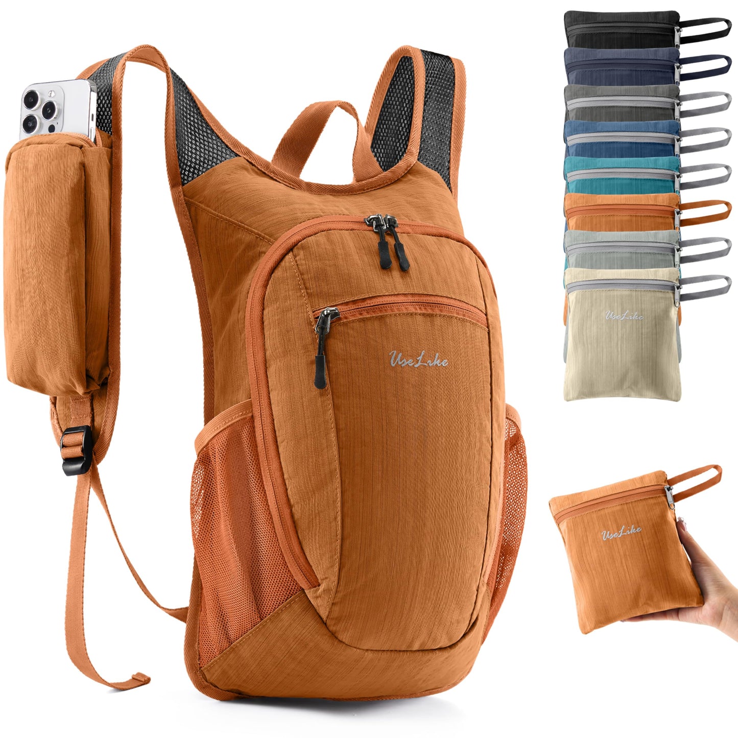 Uselike 10L Small Hiking Backpack Travel Daypack Lightweight Packable Back Pack for Women Men(Orange)