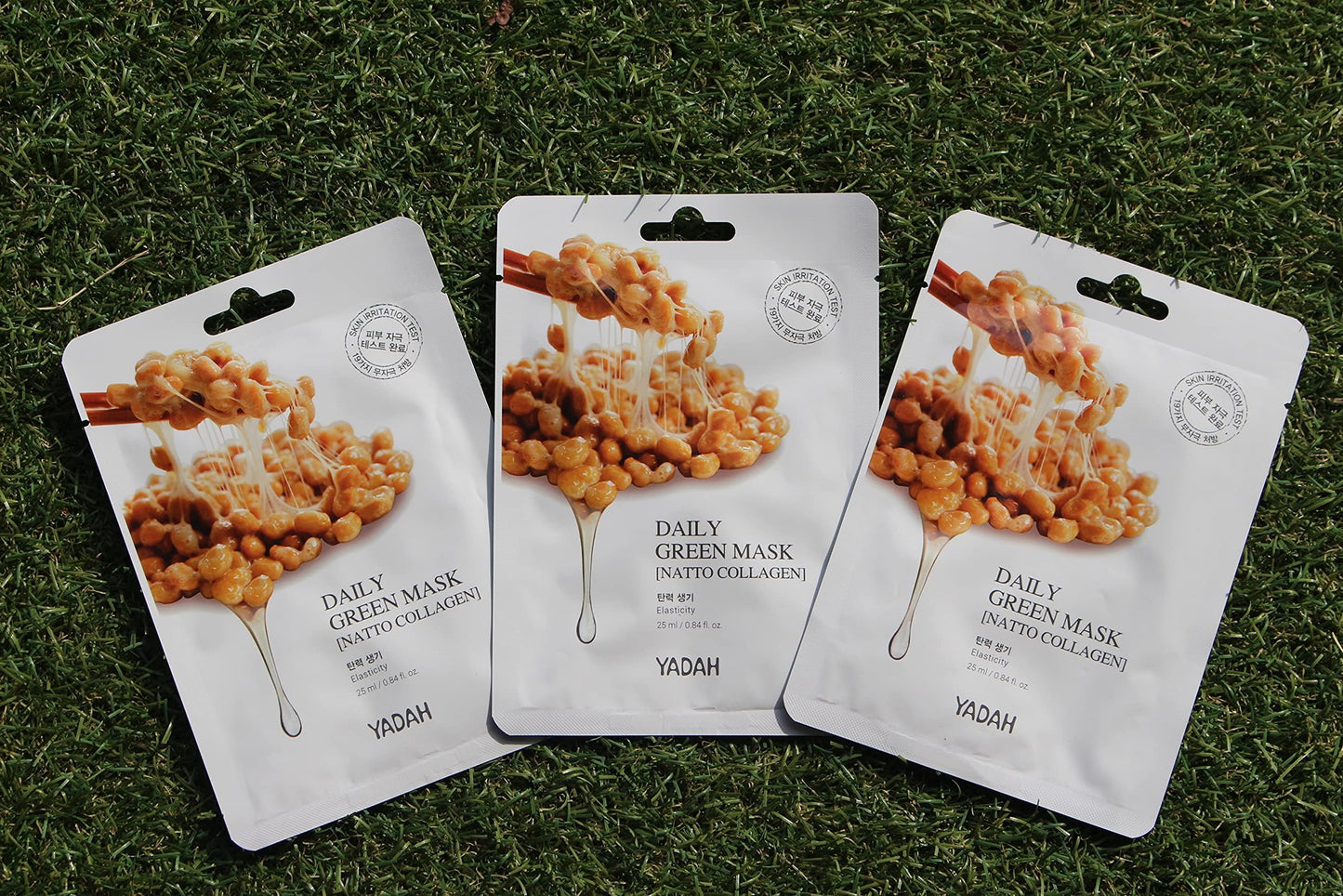 YADAH Daily Green Facial Sheet Mask, Natto Collagen, Pack of 5 – Vegan 100% Eco-friendly Mask Sheet for Skin Elasticity