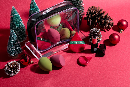 BS-MALL 14 Pcs Portable Makeup Sponge Set With Diamond-shaped Kabuki Powder Brush - Beauty Blender Sponge, Triangle Puff And Multi-functional Sponges For Liquid, Cream,With Travel Case (Green Red)