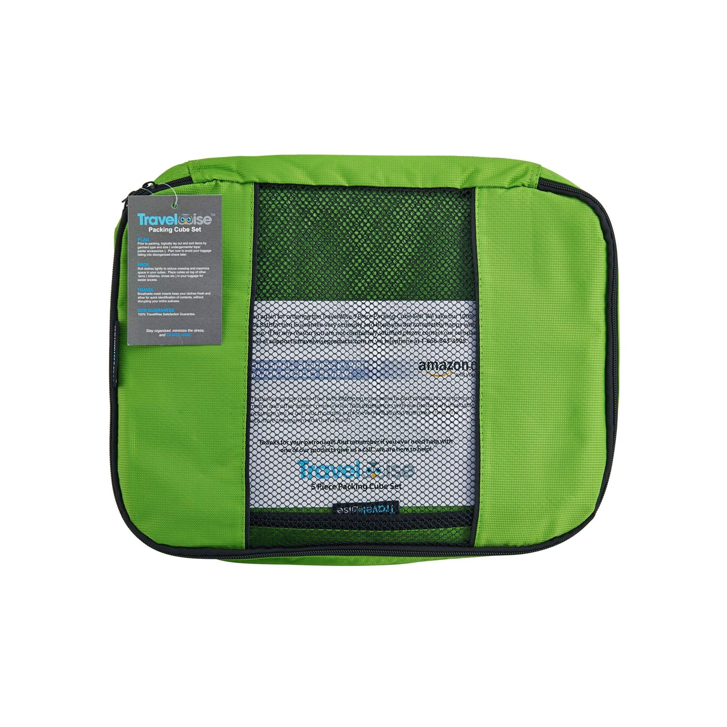 TravelWise Luggage Packing Organization Cubes 5 Pack, Lime, 1 Small, 2 Medium, 2 Large